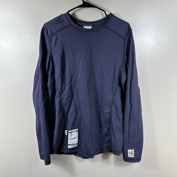 Carhartt Flame Resistant Crewneck Long Sleeve Shirt Size Medium - Navy Blue - Picture 1 of 4